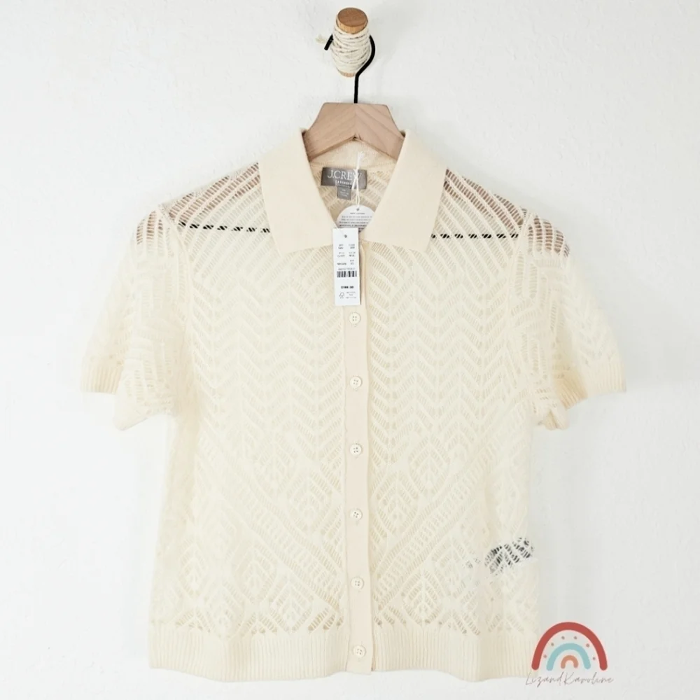 New! J. Crew Cashmere Sheer Pointelle Button-up Short Sleeve Cardigan